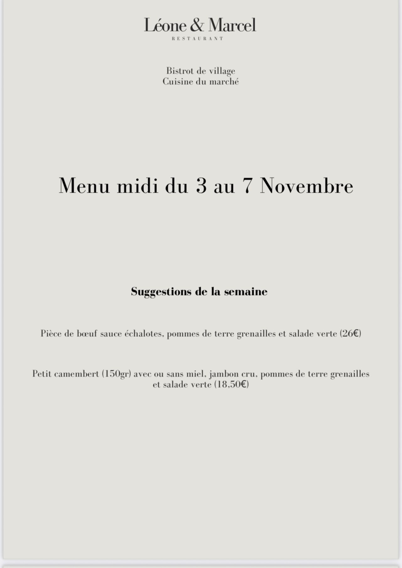 SUGGESTIONS DU 3 AU 7 NOVEMBRE MIDI