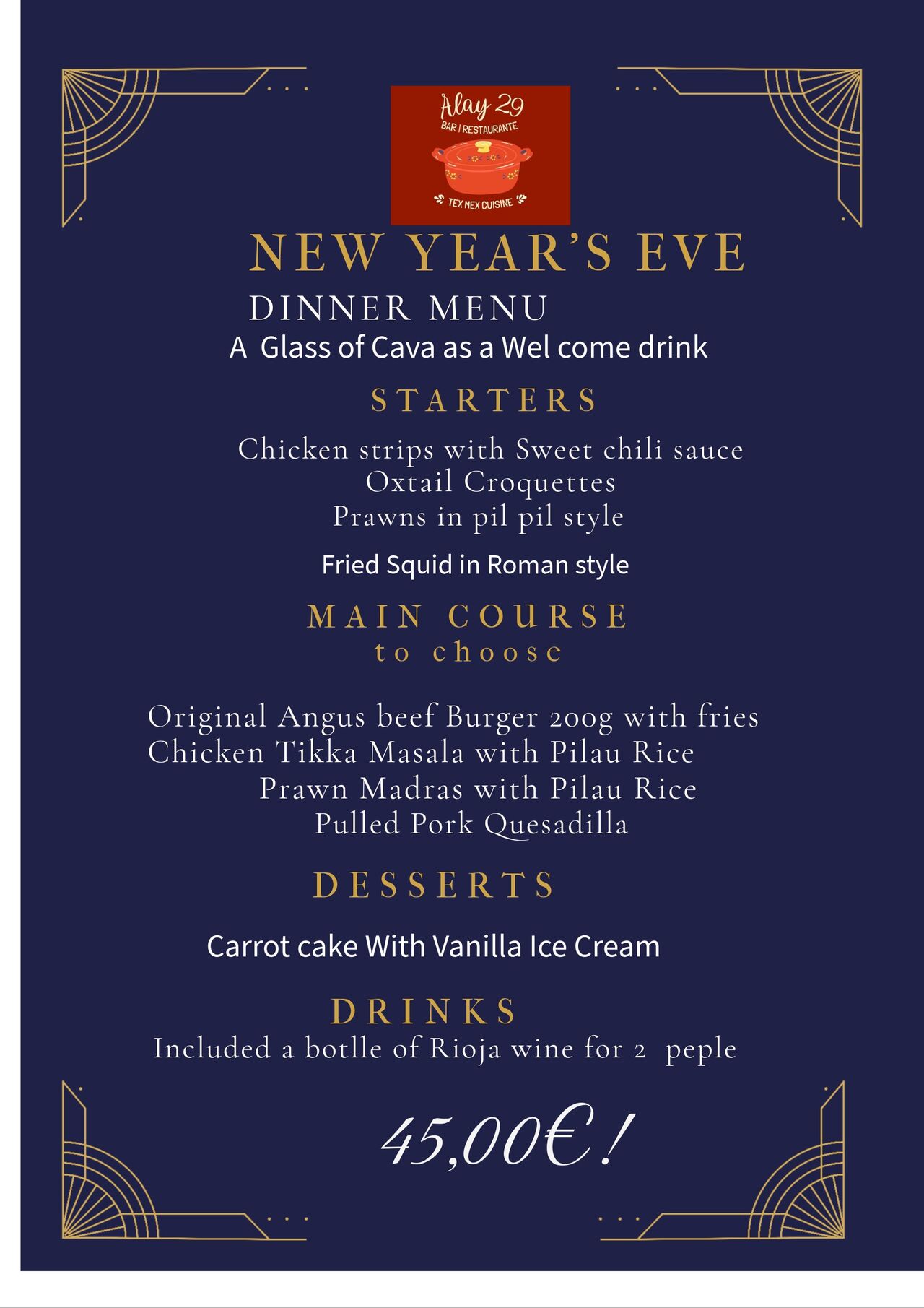 New year’s eve Menu
