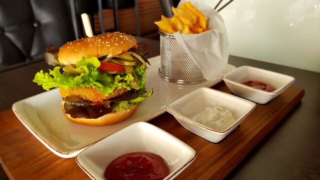 Vegetarian Burger with French Fries