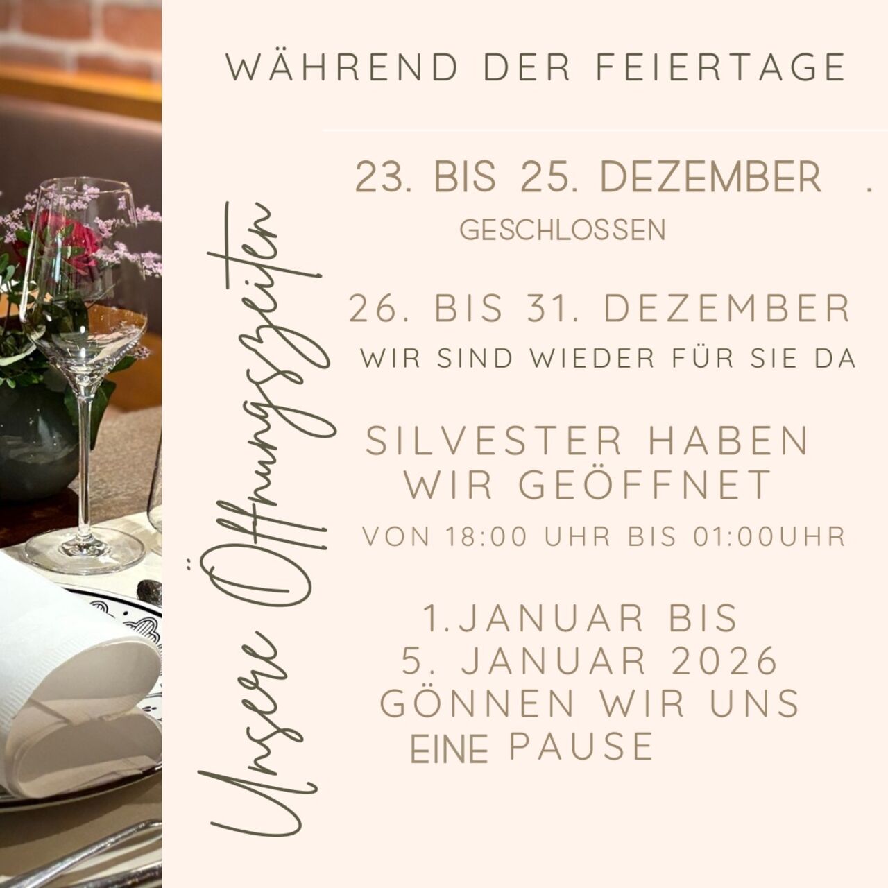 Unsere Öffnungszeiten über Weihnachten.