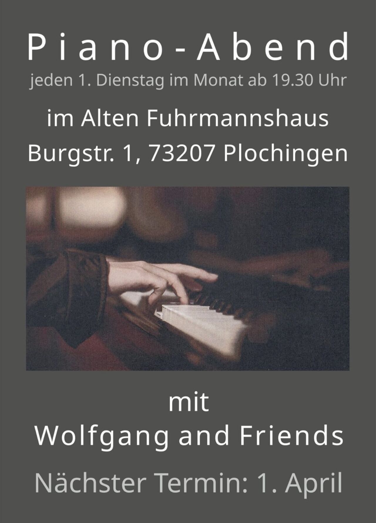 Klavierabend am Dienstag, 01.04.2025 ab 19:30 Uhr