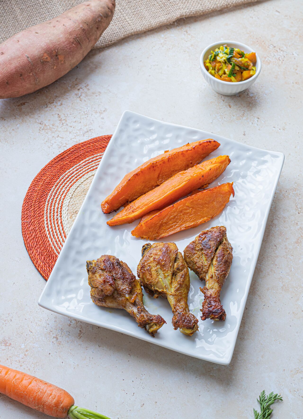 Patate douce accompagné de pilon de poulet à 18€90