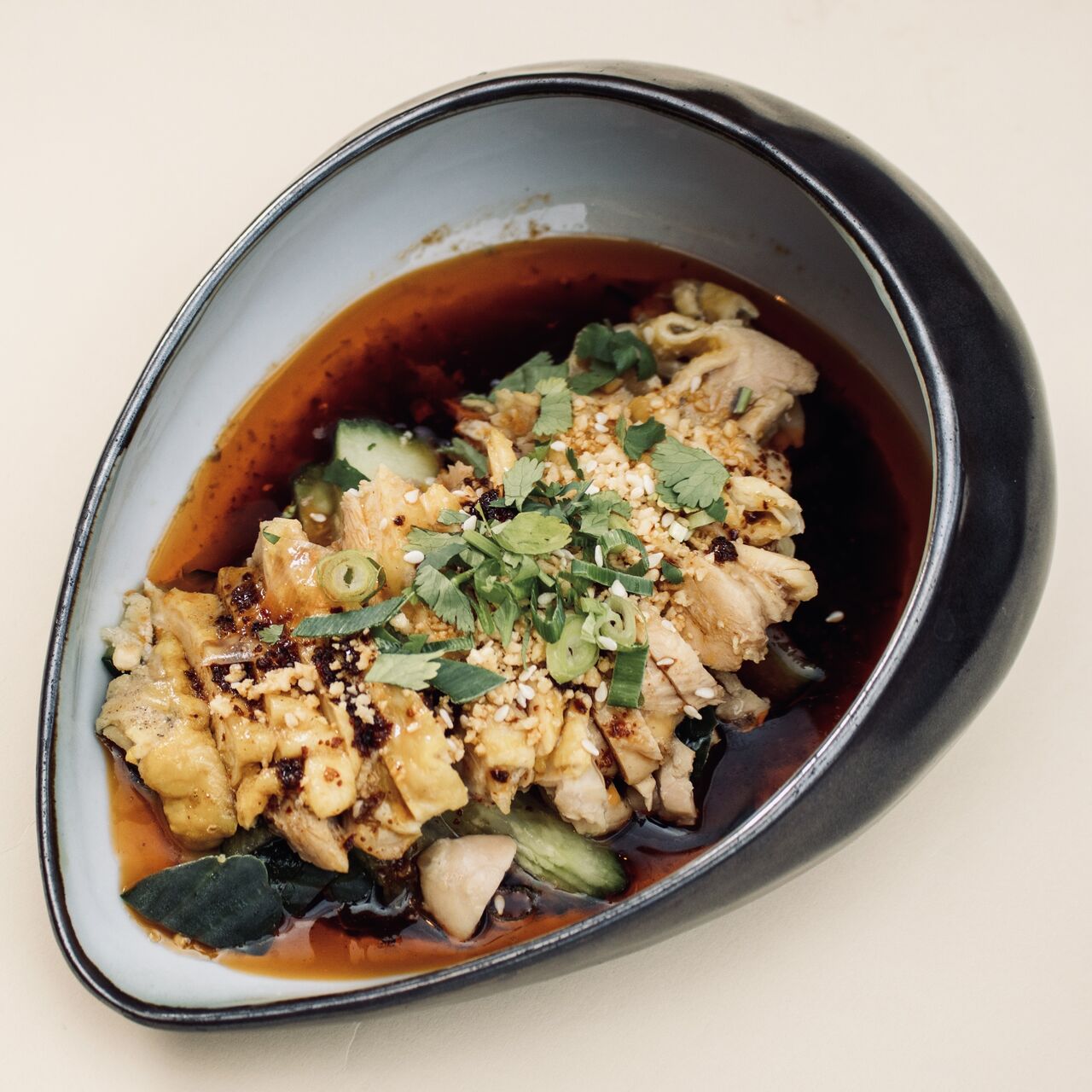 Cold Chicken Thigh with sauce and Chili oil