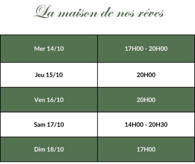 La maison de nos rêves - Horaires