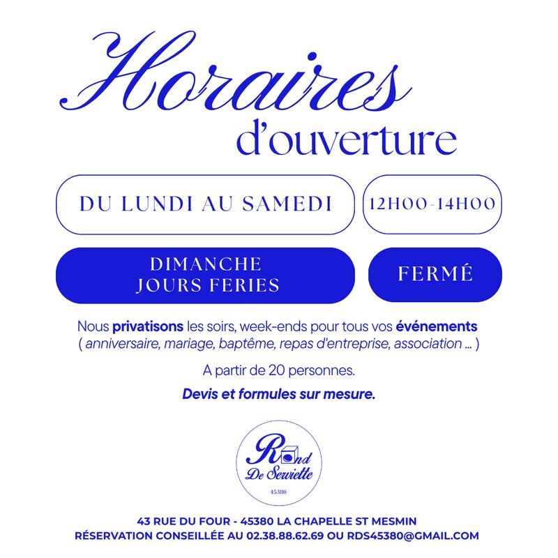 HORAIRE D'OUVERTURE