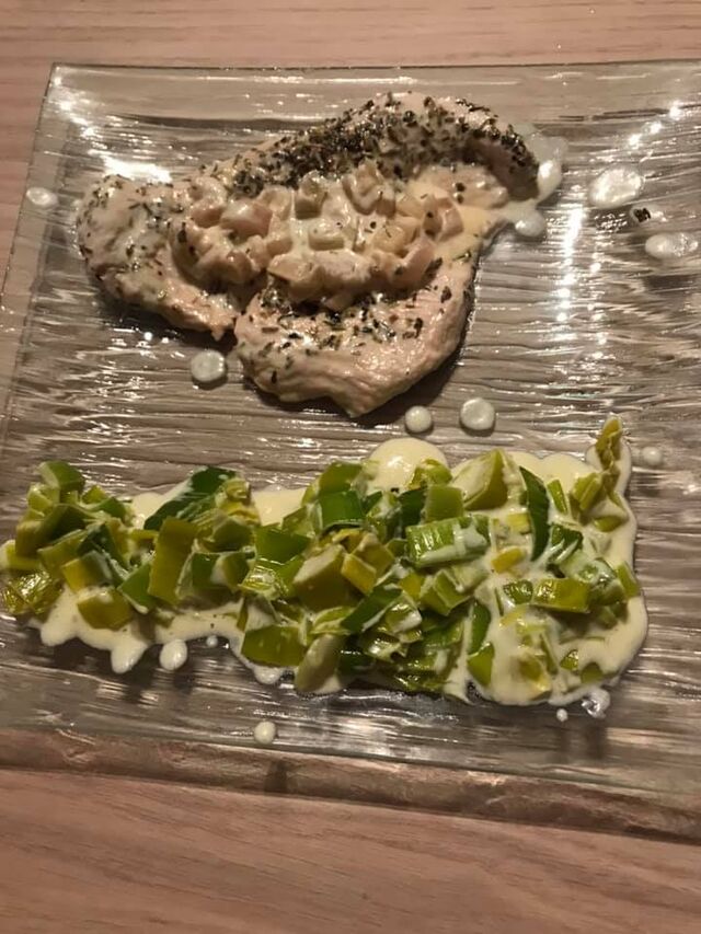 Escalope sauce échalote fondue de poireaux 