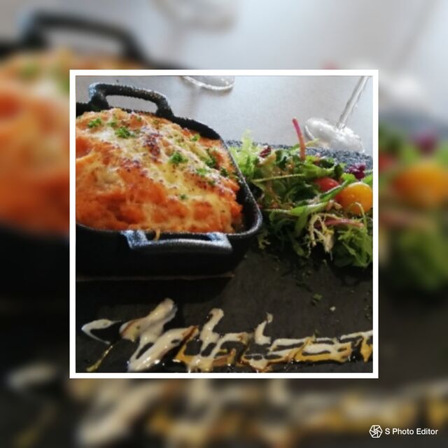 Parmentier canard confit et purée de patates douces