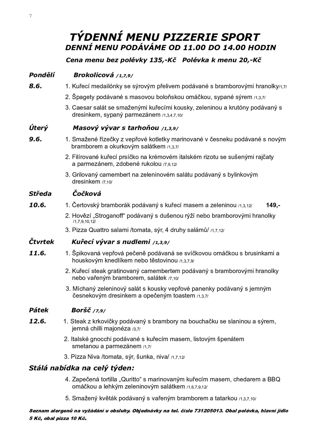 Týdenní menu