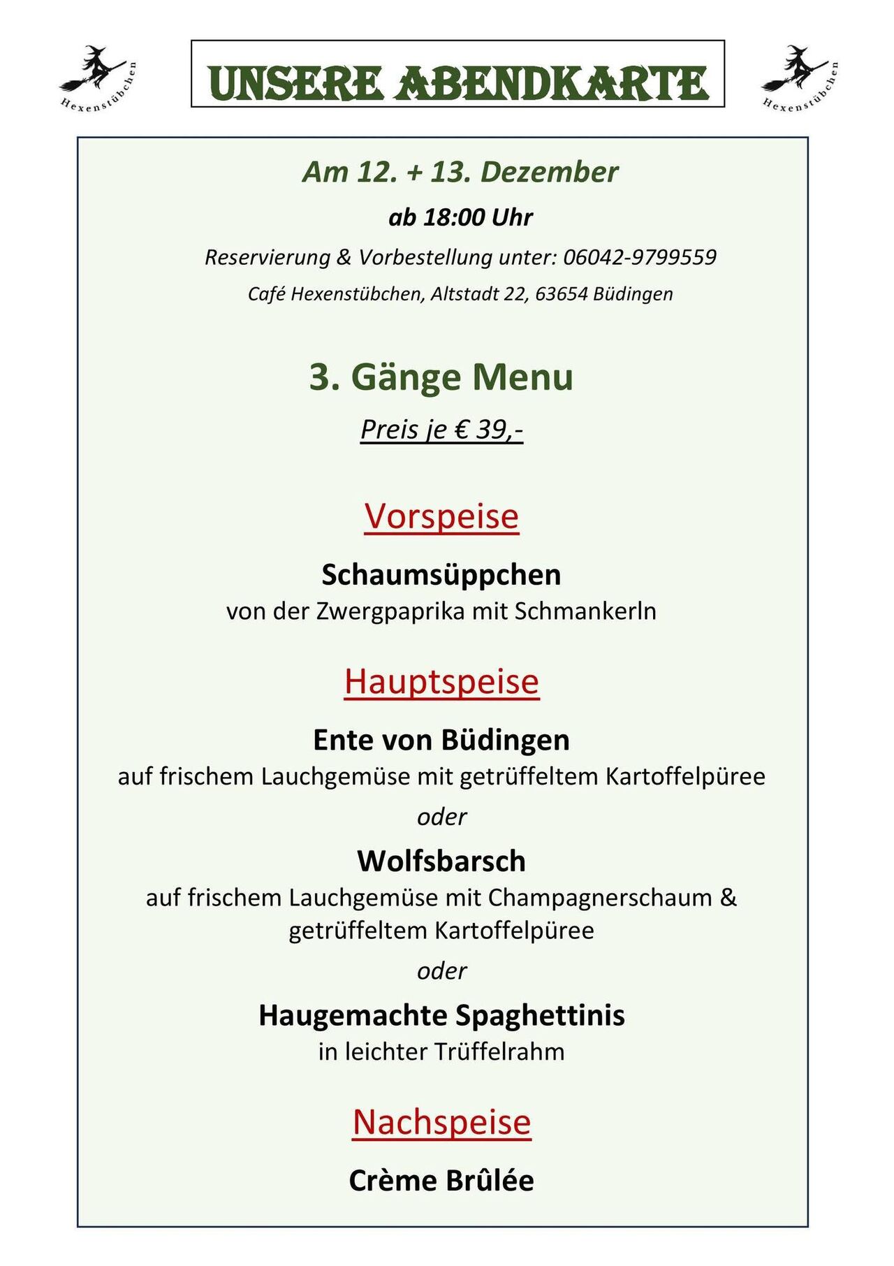 Abendkarte 12.12 & 13.12