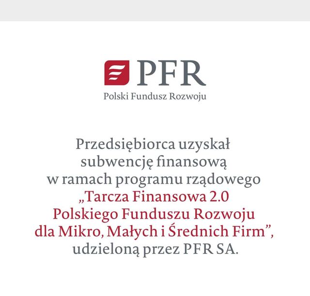 Uprzejmie informujemy, że utrzymanie podczas pandemii firmy , było możliwe dzięki uzyskaniu Subwencji Finansowej