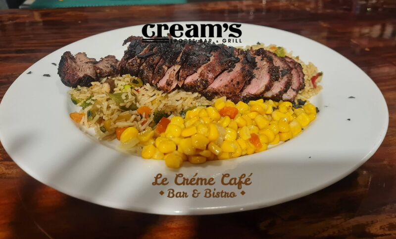 FRENCH DUCK BREAST MESTIQUE OVER ASIAN VEGGIE & EGG FRIED RICE