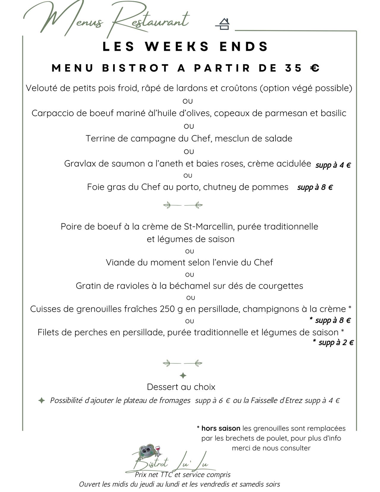 MENU WEEK END