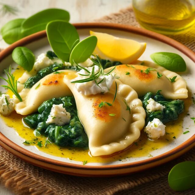 pierogi ze szpinakiem i z fetą