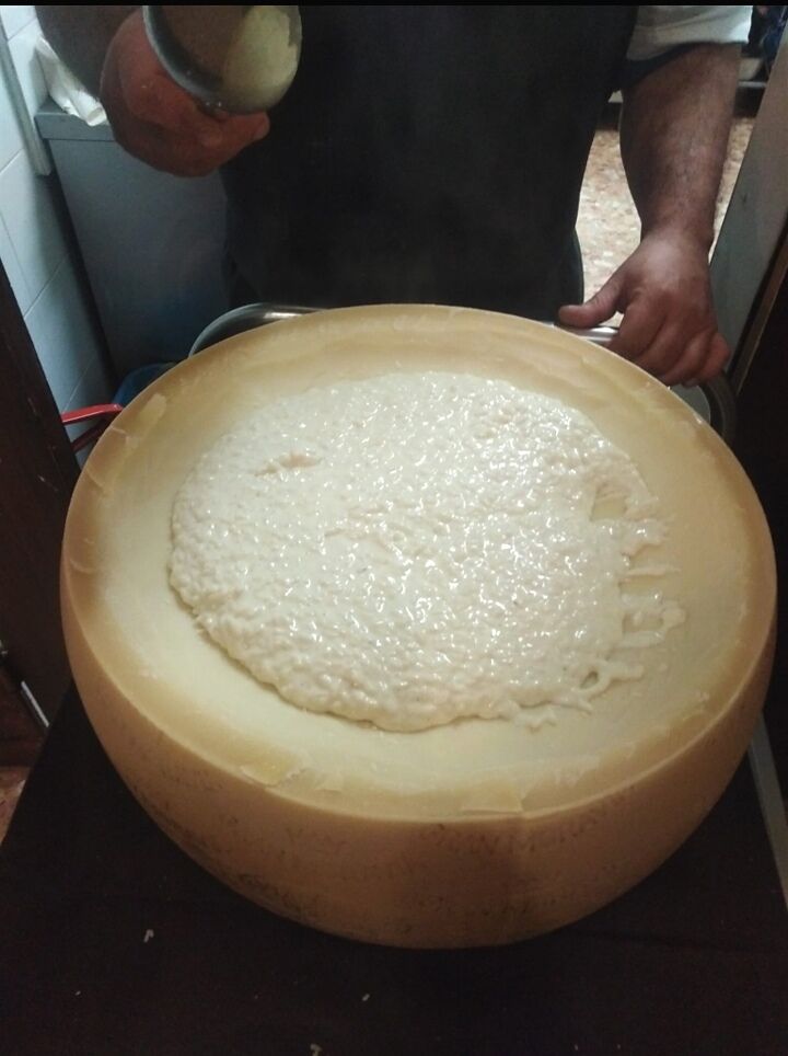 RISOTTO SERVITO NELLA FORMA DEL GRANA DIRETTAMENTE AI TAVOLI