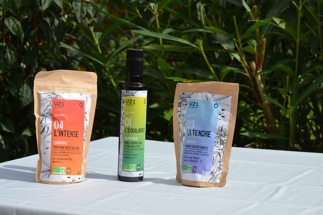 Des graines, de l'huile et des protéines de chanvre cultivés autour de Toulouse. Un concentré de protéines.