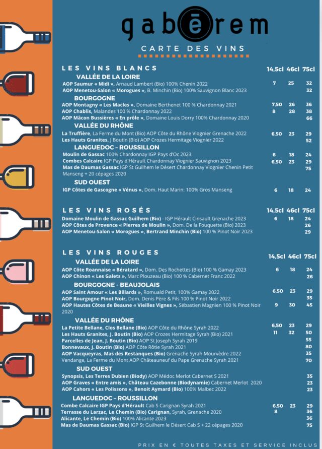 Carte des vins