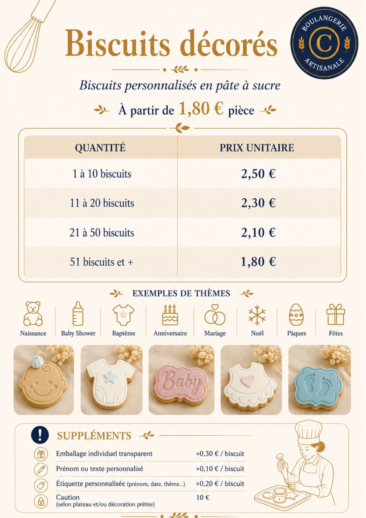 Nos tarifs (biscuits personnalisés)