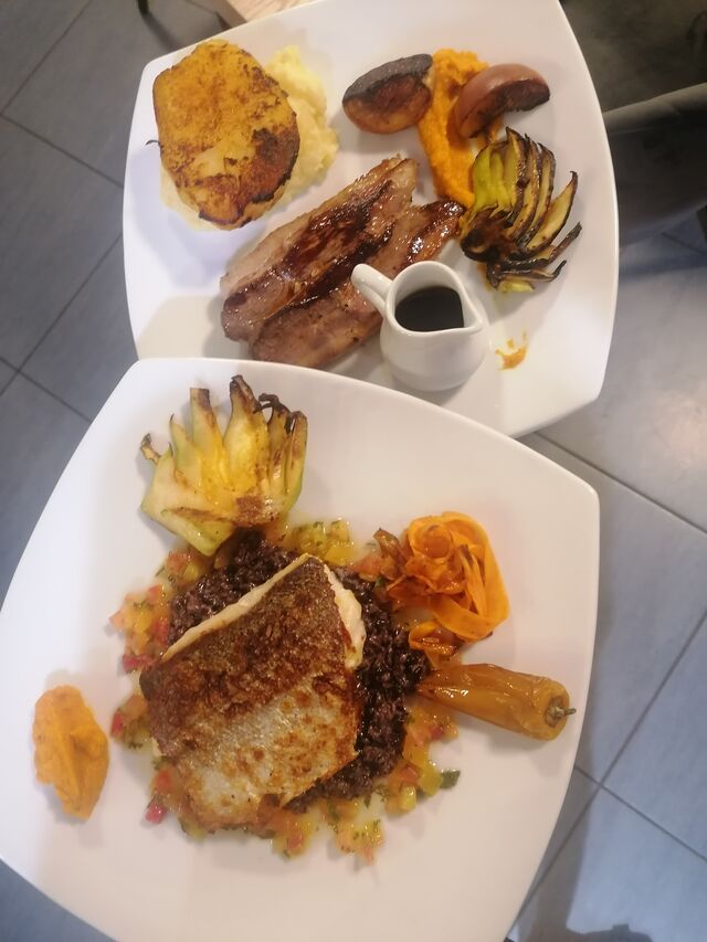 Poisson du moment & magret de la ferme, garniture de saisomps 