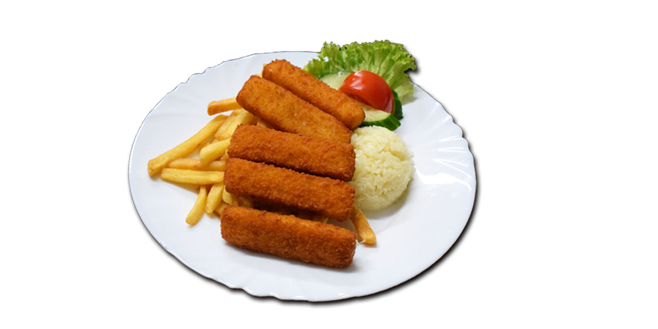 Rántott halrudak / Fried fish fingers with mixed garnish