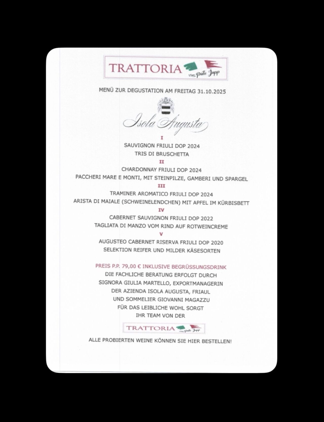 Wein Degustation am 31. Oktober 2025