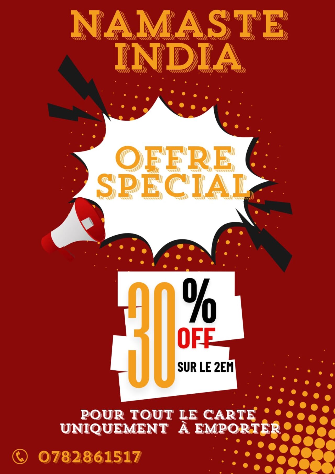 30% de Réduction sur votre 2ème plat!