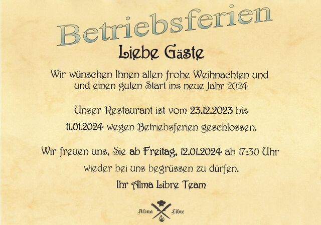 Betriebsferien vom 23.12.23-11.01.2024