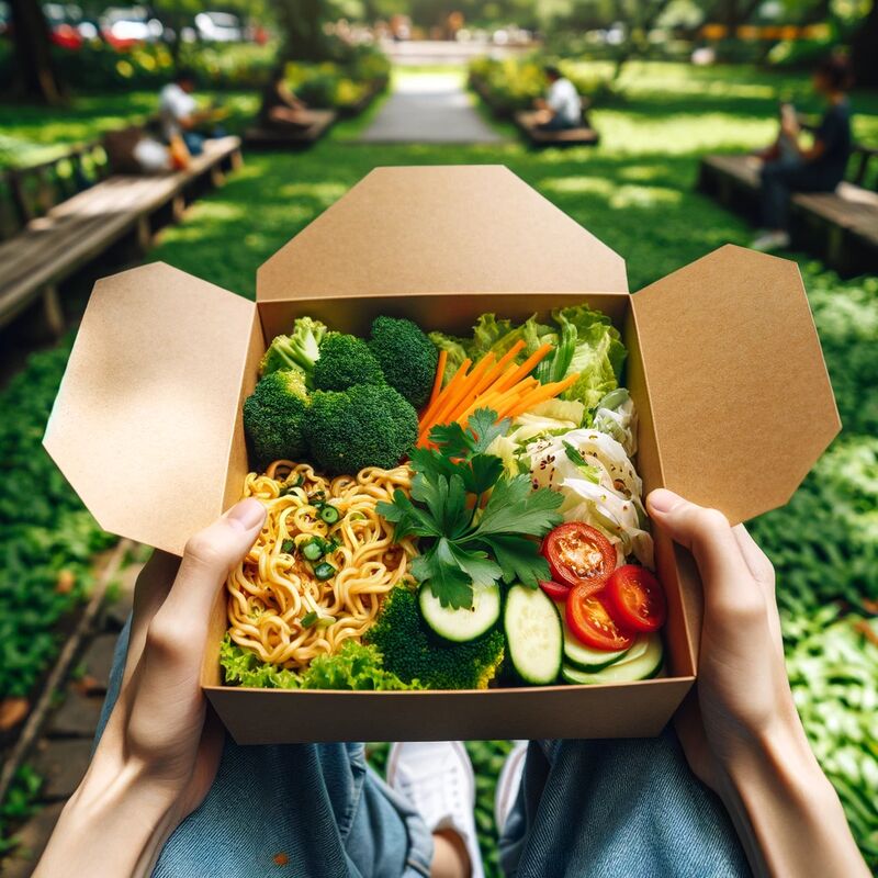 Makaron sojowy z warzywami - wyjątkowa kompozycja warzyw i makaronu sojowego, serwowana z aromatycznymi przyprawami.