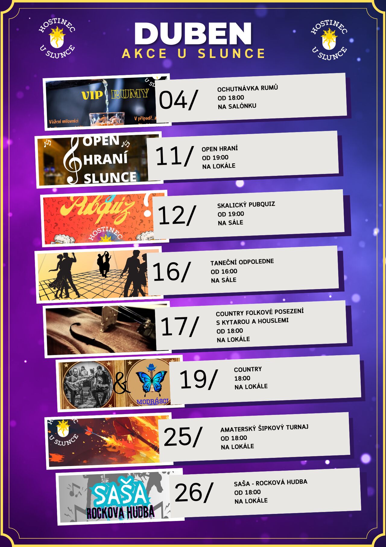 Dubnové akce U Slunce