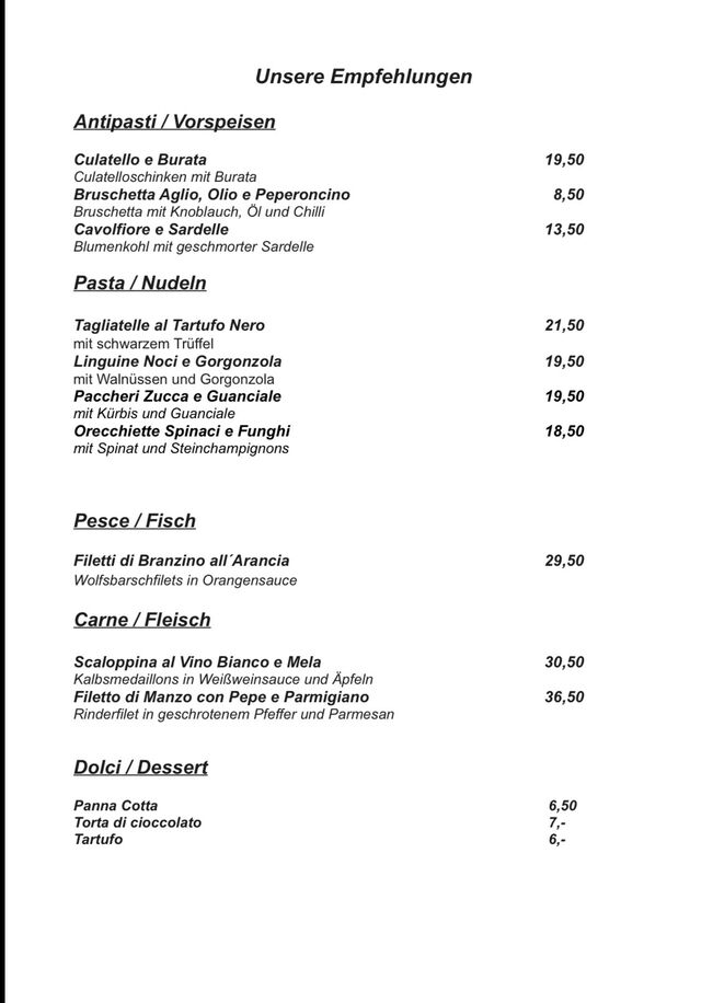 Unsere Tafel mit Empfehlungen.Wir beraten Sie gerne!