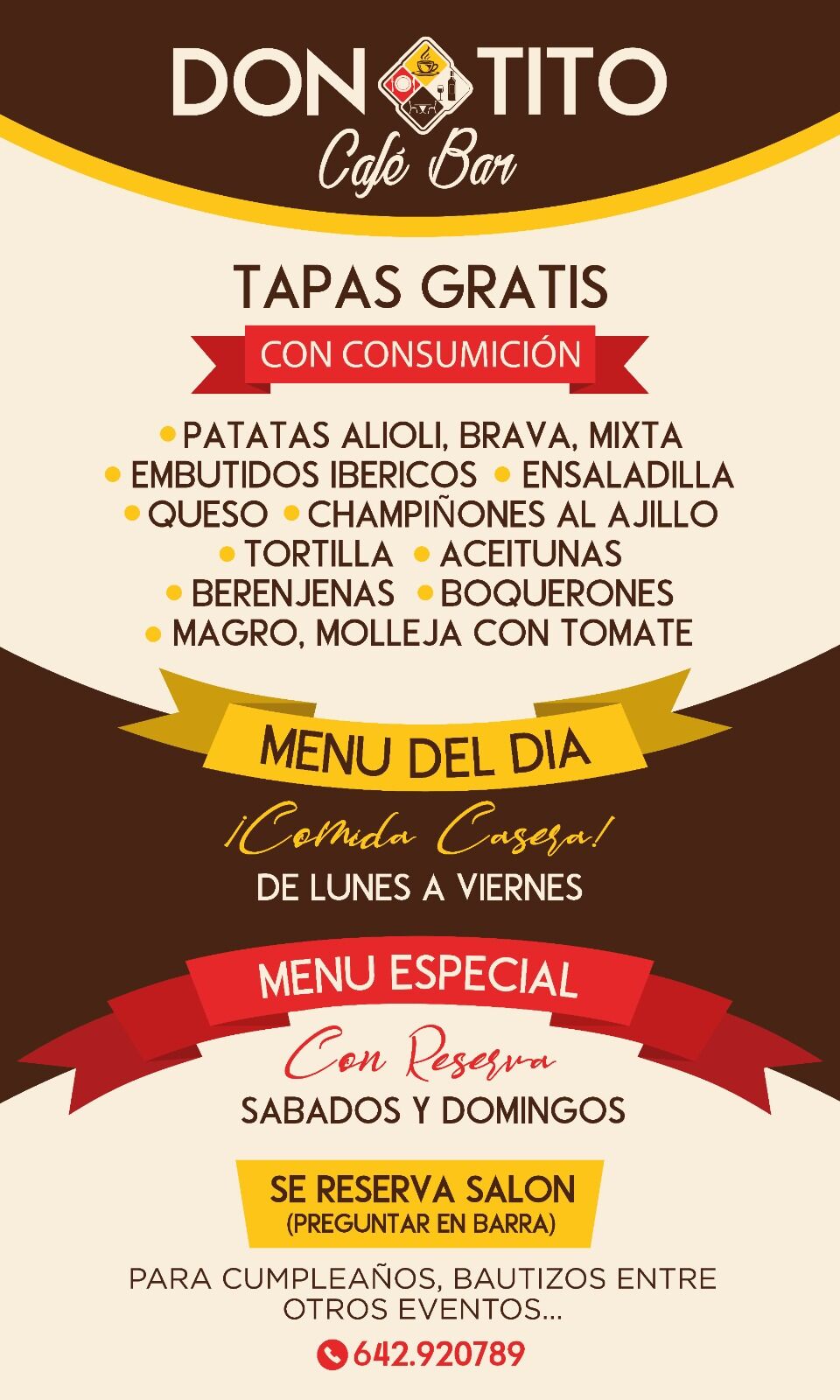 Tapas Gratis, Menú del Día y Menú Especial