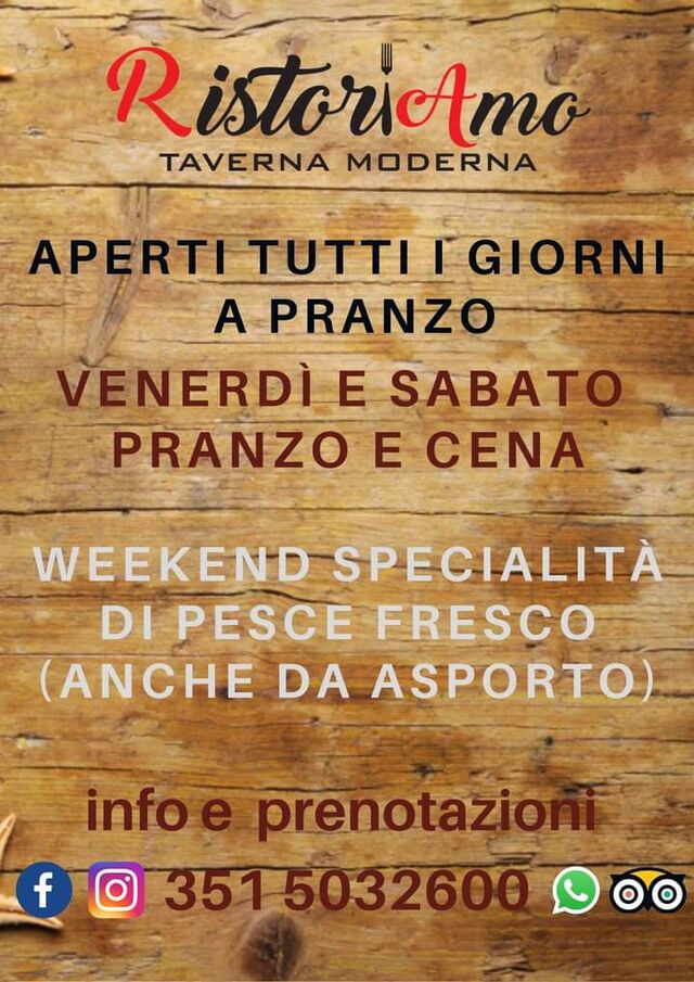Visitate i nostri social e scoprite le nostre specialità.
Prenotate il vostro tavolo o il vostro take away al numero 3515032600-