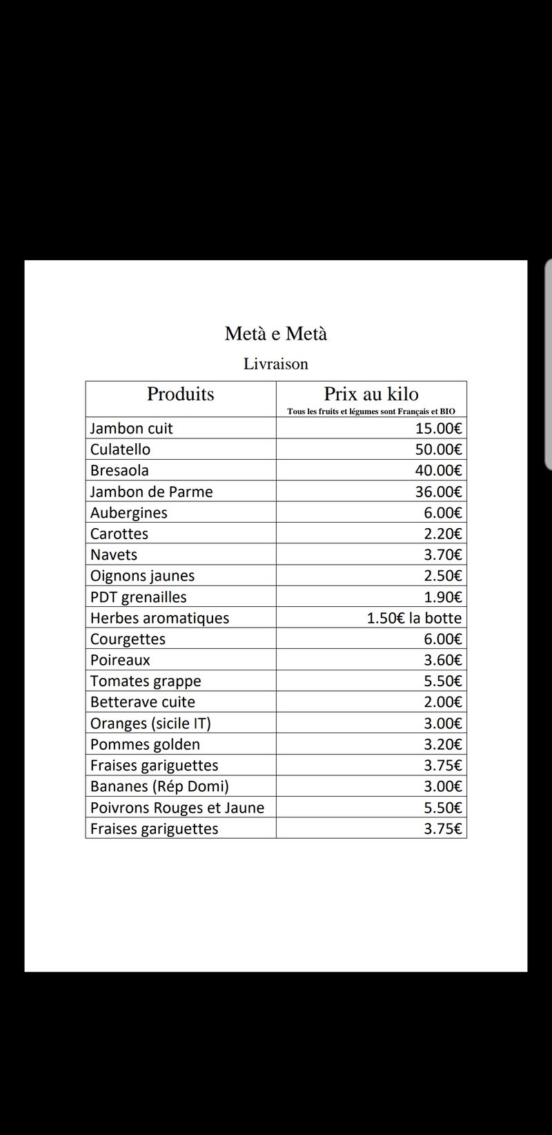 Livraison tous les samedis