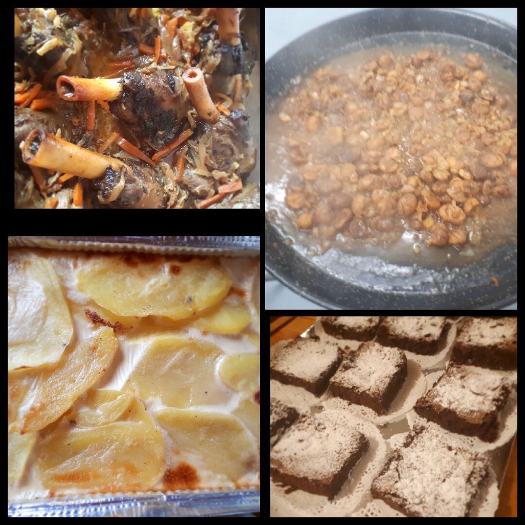 SOURIS D'AGNEAU AU THYM-MIEL-MOUTARDE, L'AUTHENTIQUE GRATIN DAUPHINOIS, MARRONS AUX OIGNONS CONFITS ET FIGUES, MOELLEUX AU CHOC