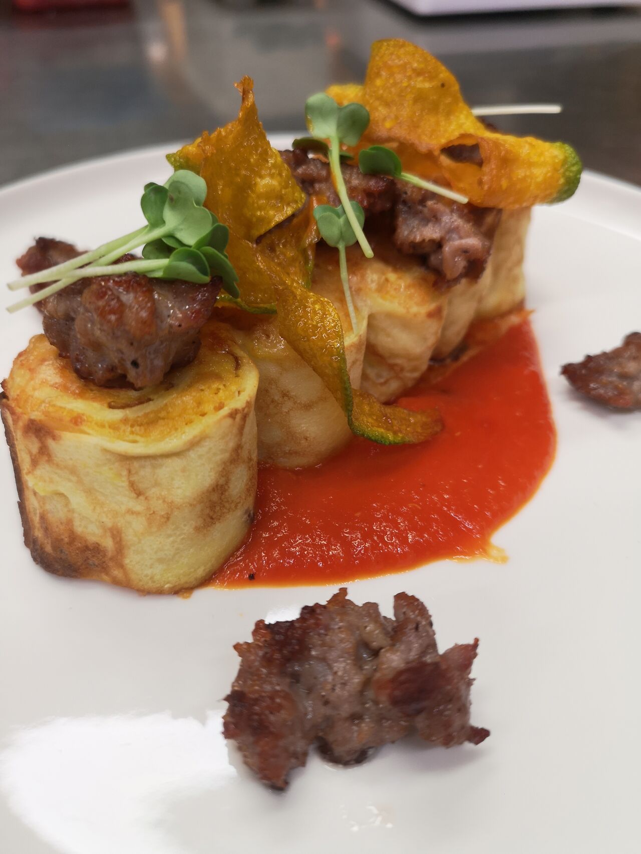 Panzerotto, zucca, pomodo, salsiccia