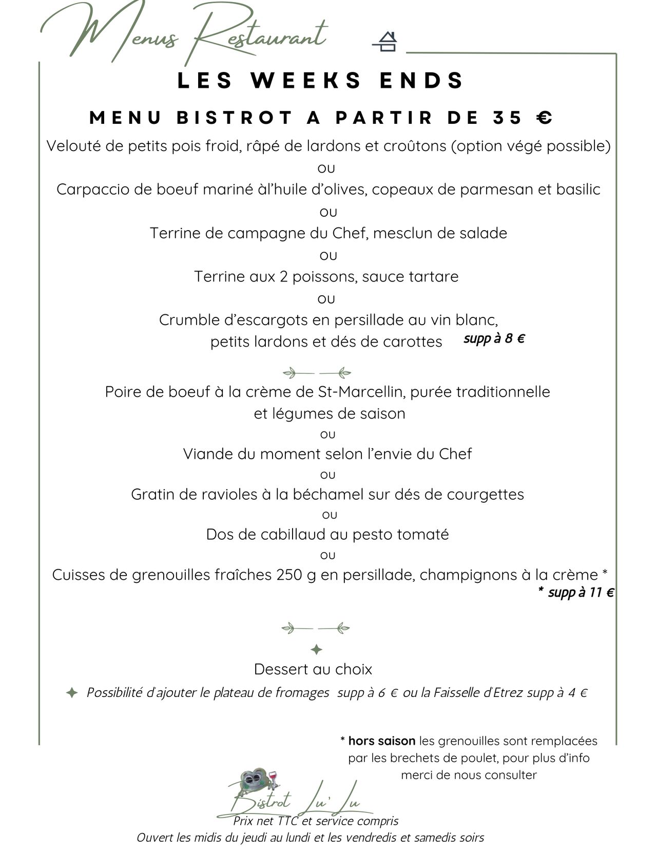 MENU SOIRS ET WEEK END