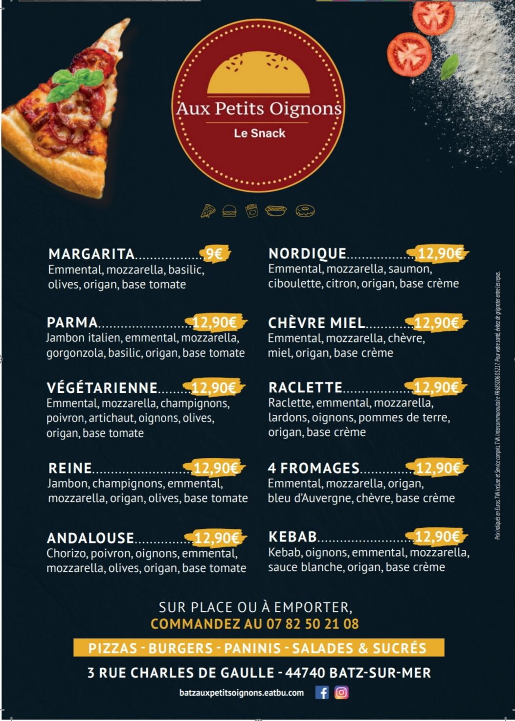 Carte des pizzas 