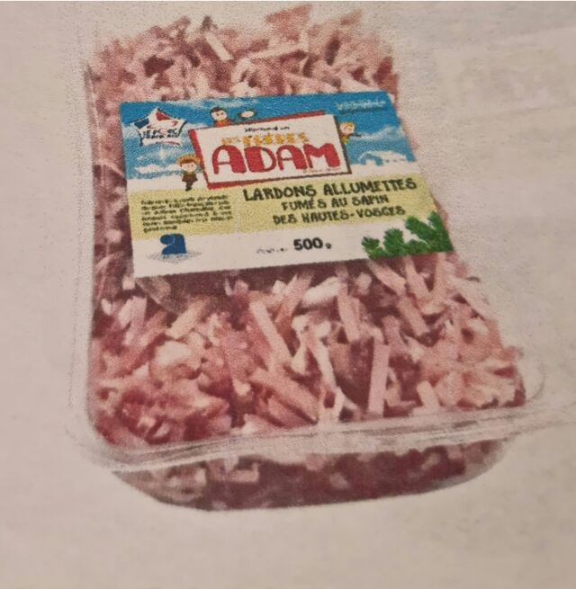 Lardons frais allumettes fumés au bois de sapin Ferme Adam- 500gr - 6,20€ au kilo 11,90€