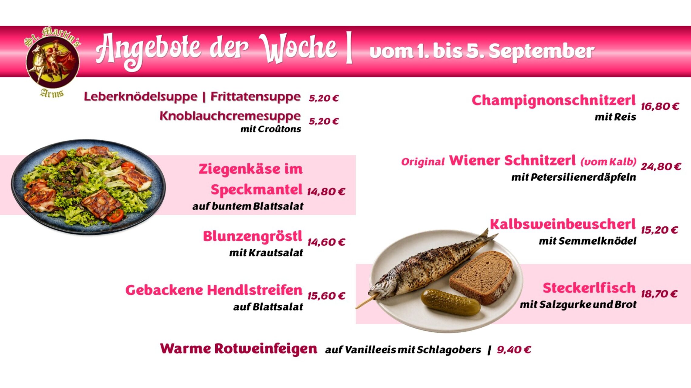 Zusätzliche Speisenangebote der Woche
