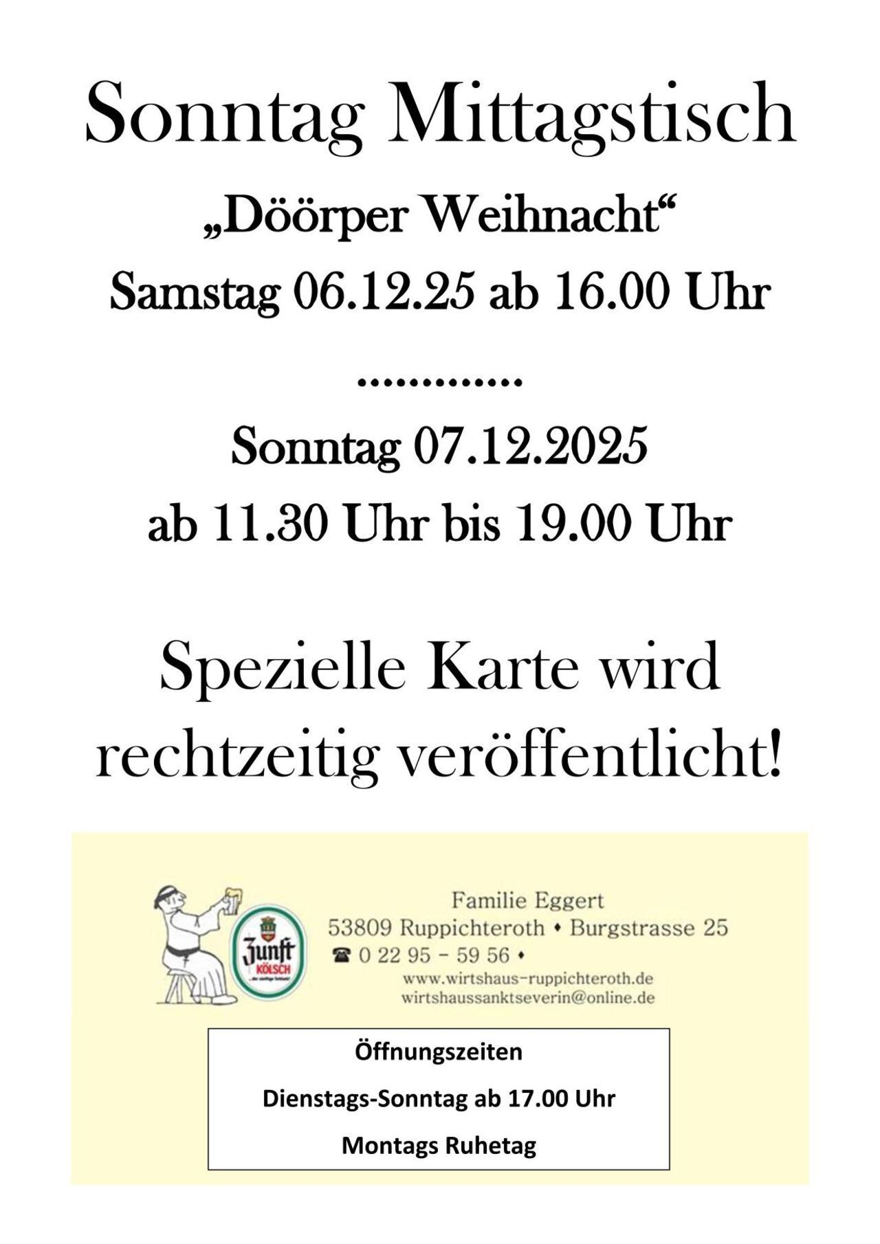 Mittagstisch im laufenden Jahr