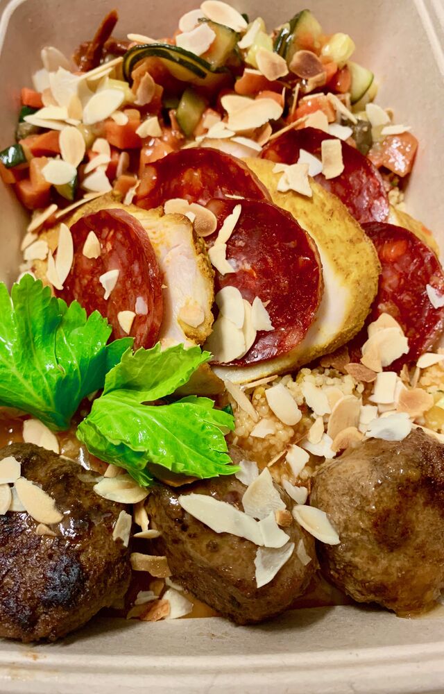 A emporter : Tajine de volaille et boulettes de bœuf au cumin des prés