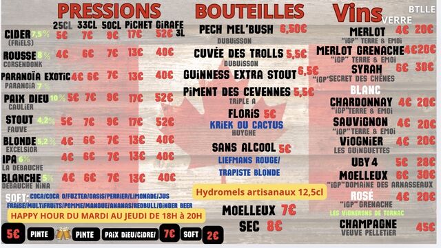 Carte bières et vins 