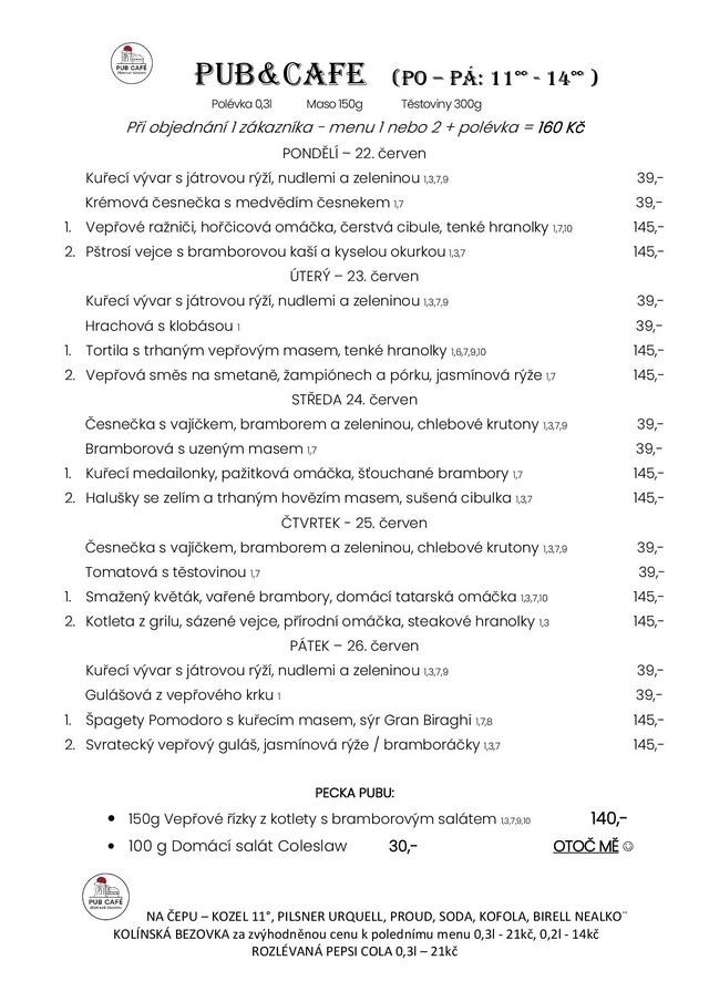 Denní menu od 22. ČERVNA
