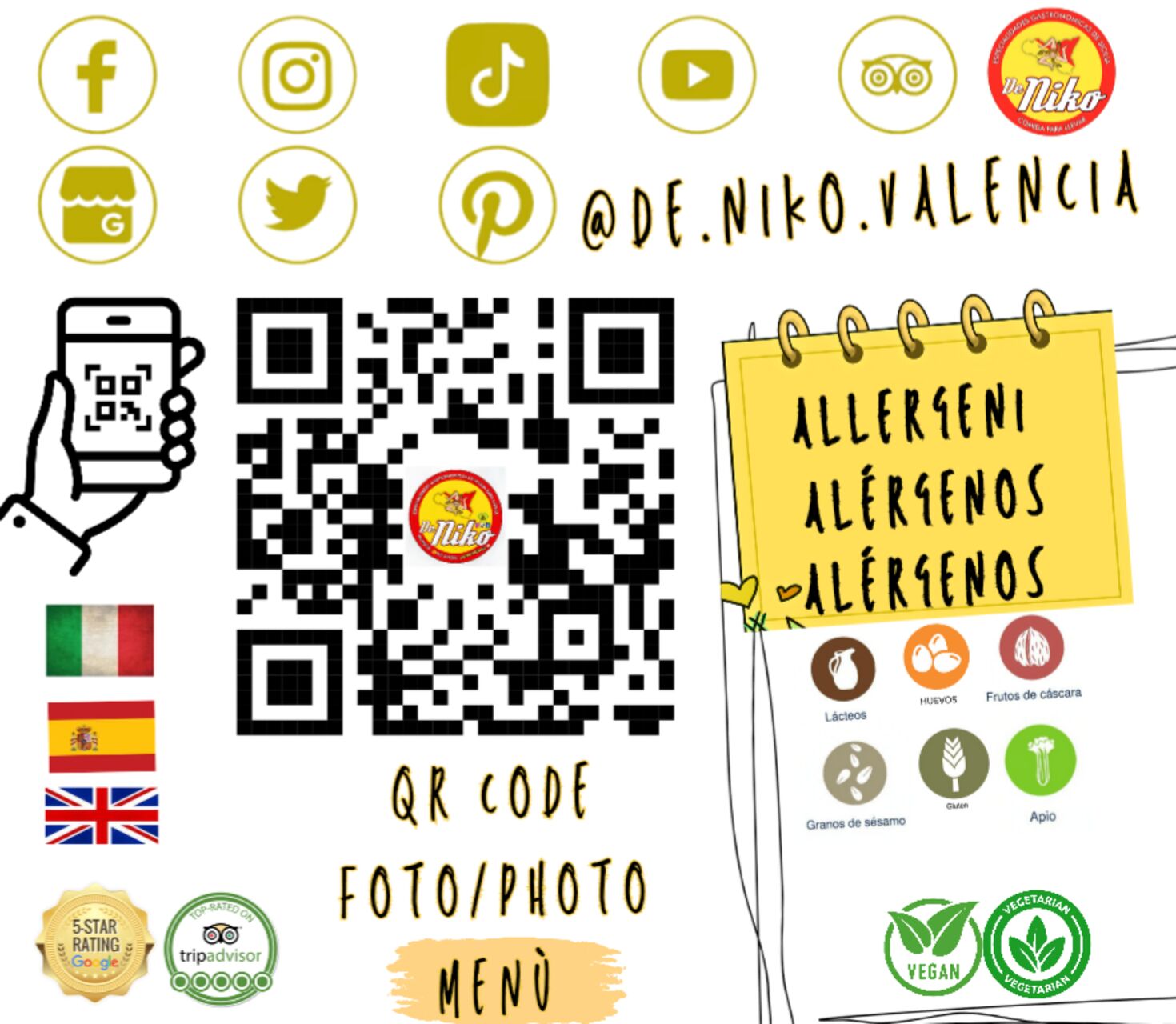 Menù Qr foto/allergeni