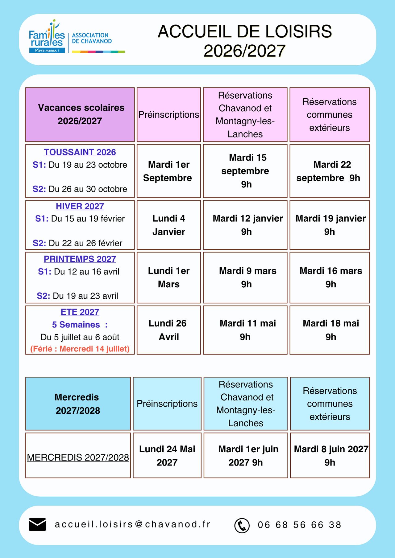 Informations Vacances 2025-2026