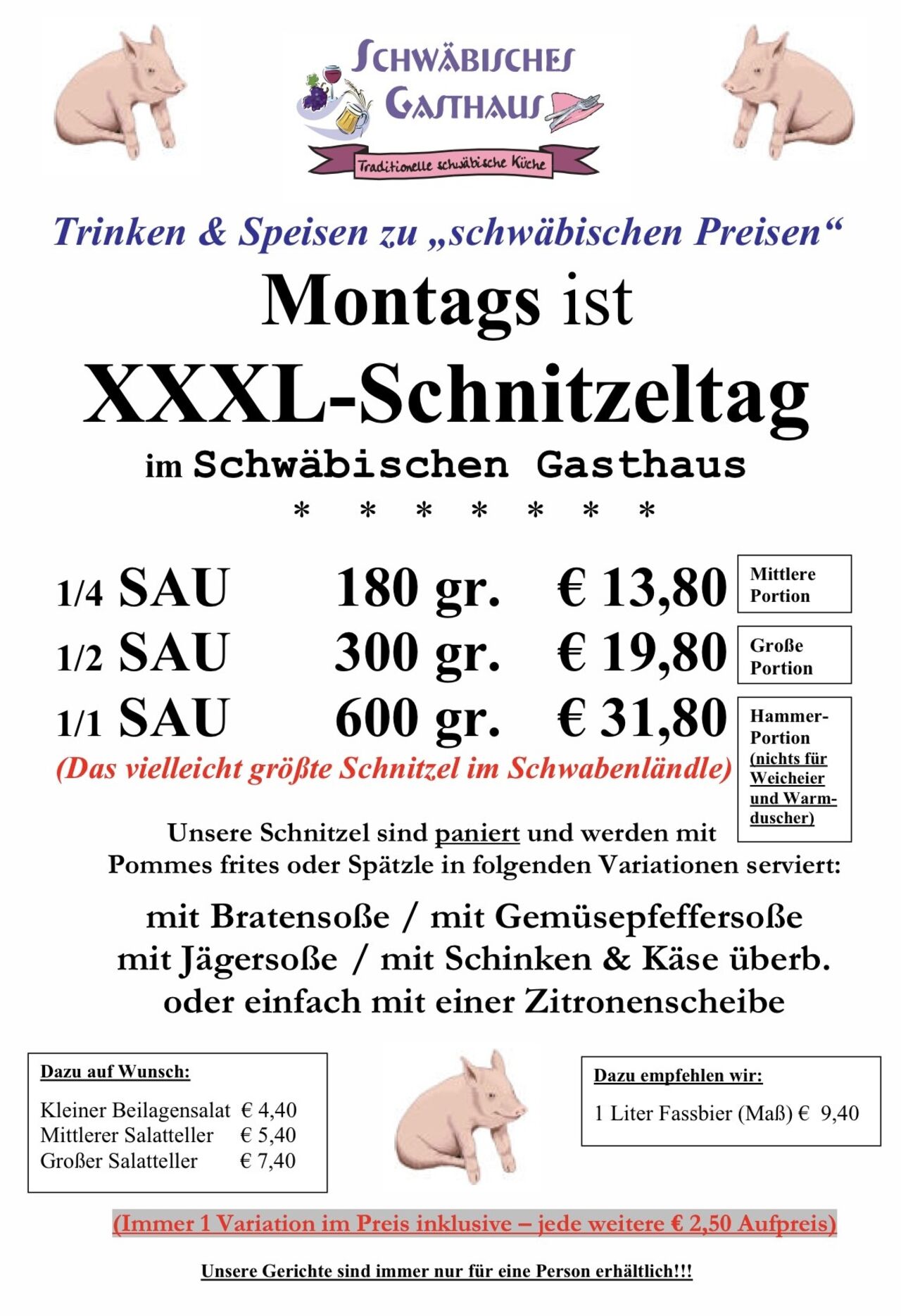 MONTAG - SCHNITZELTAG