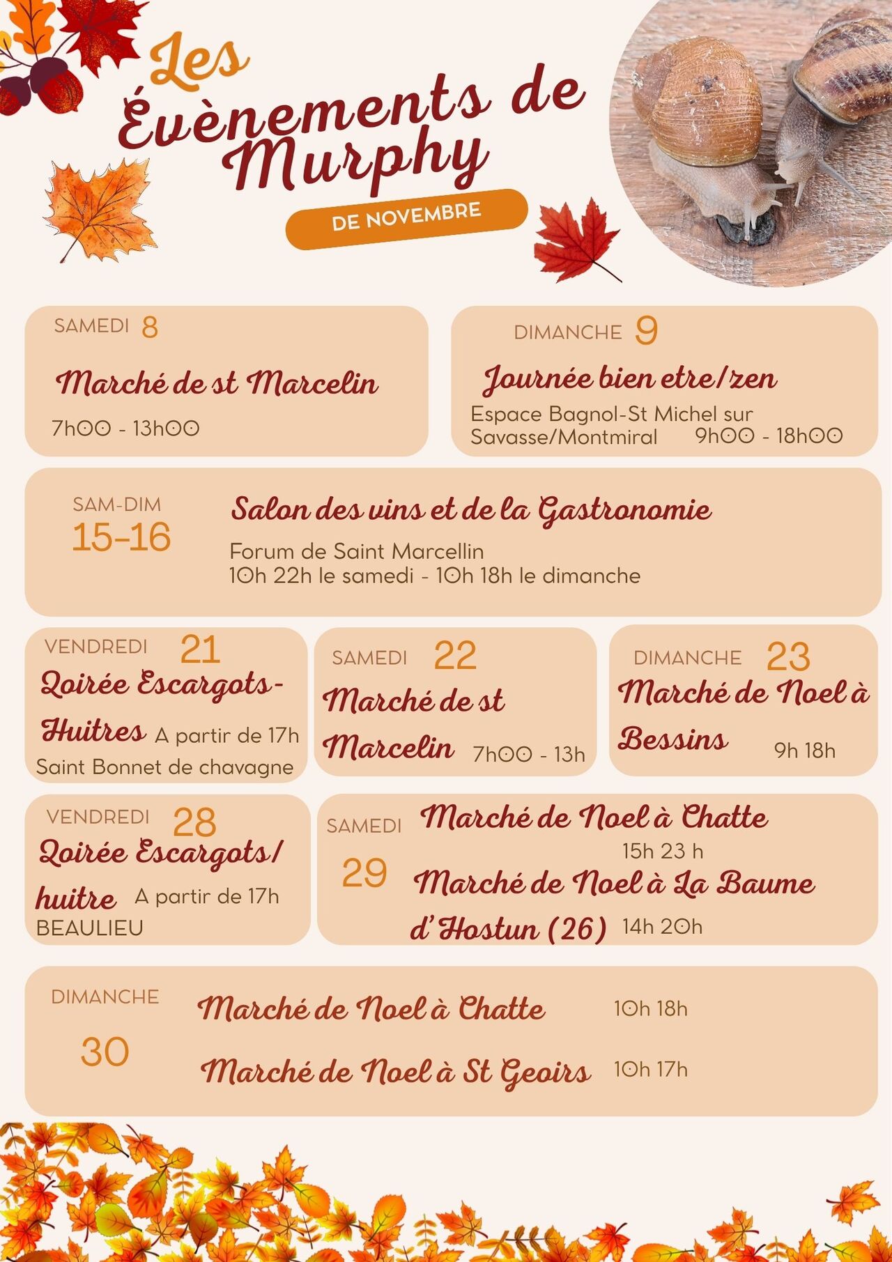 Nos Evènements du mois de Novembre