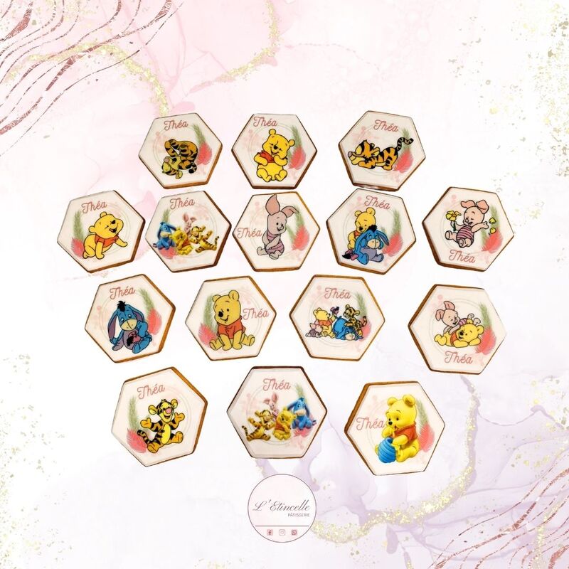 Sablés pâte à sucre et personnalisation Thème Winnie en azyme