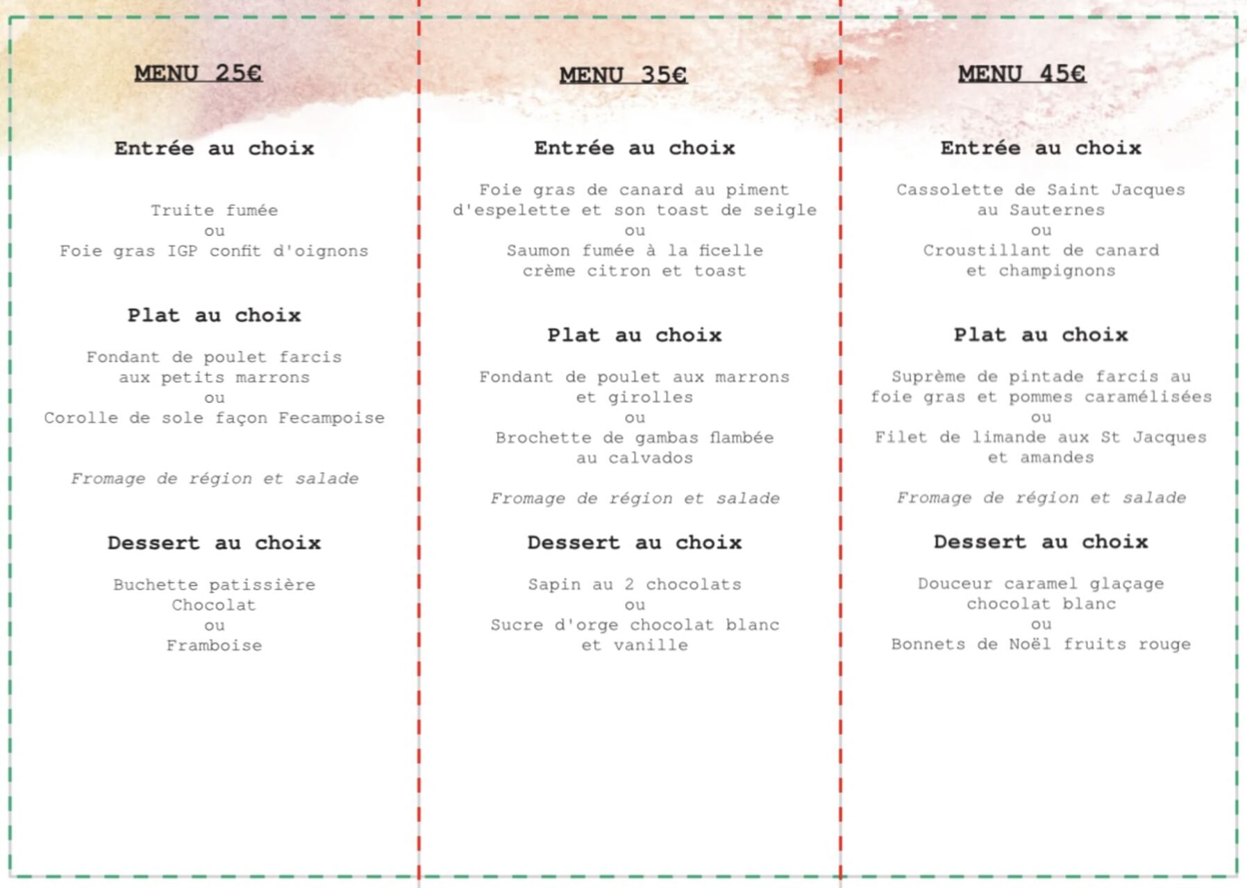 Menu de fête à emporter