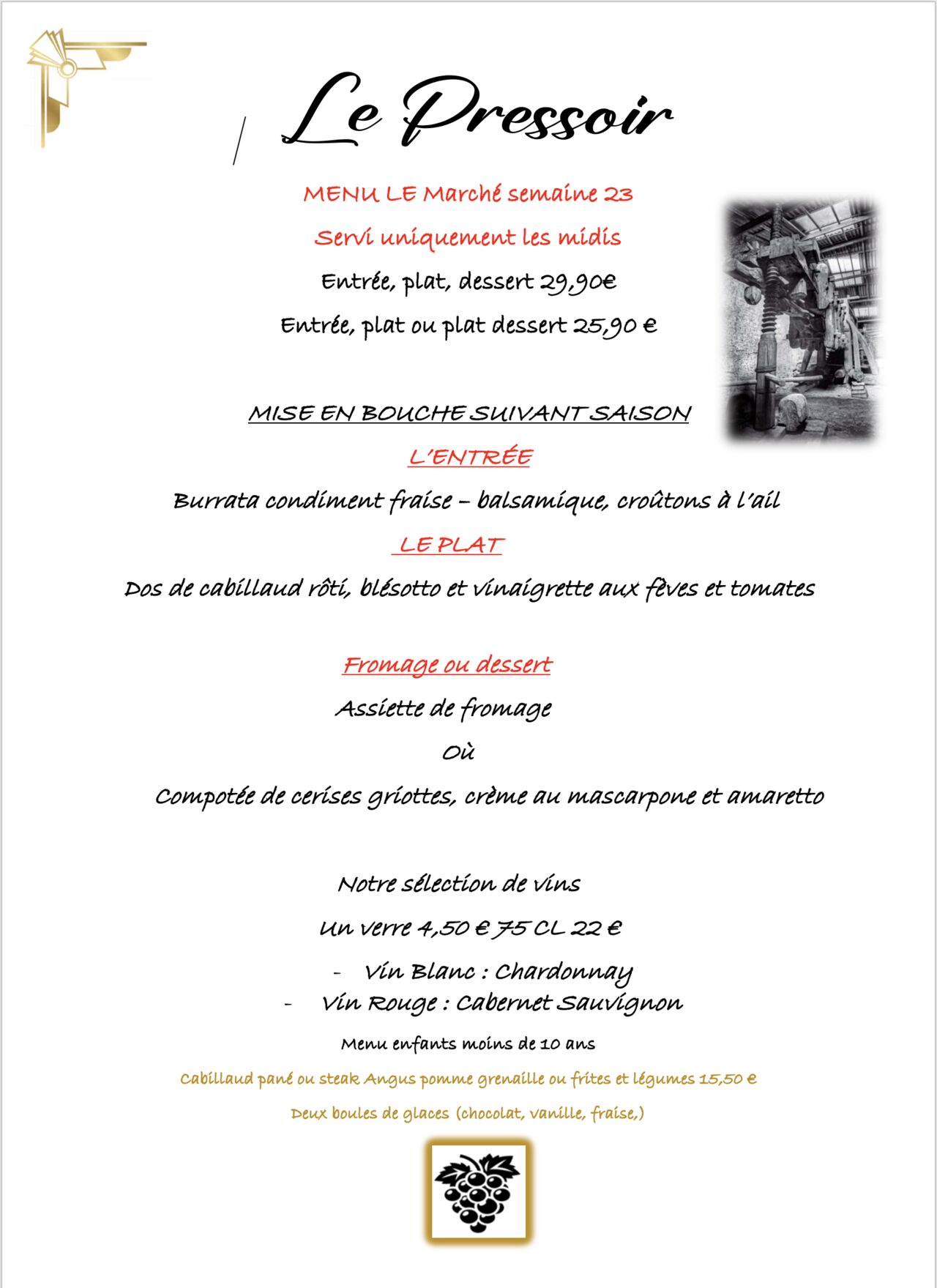 Menu du marché semaine 23