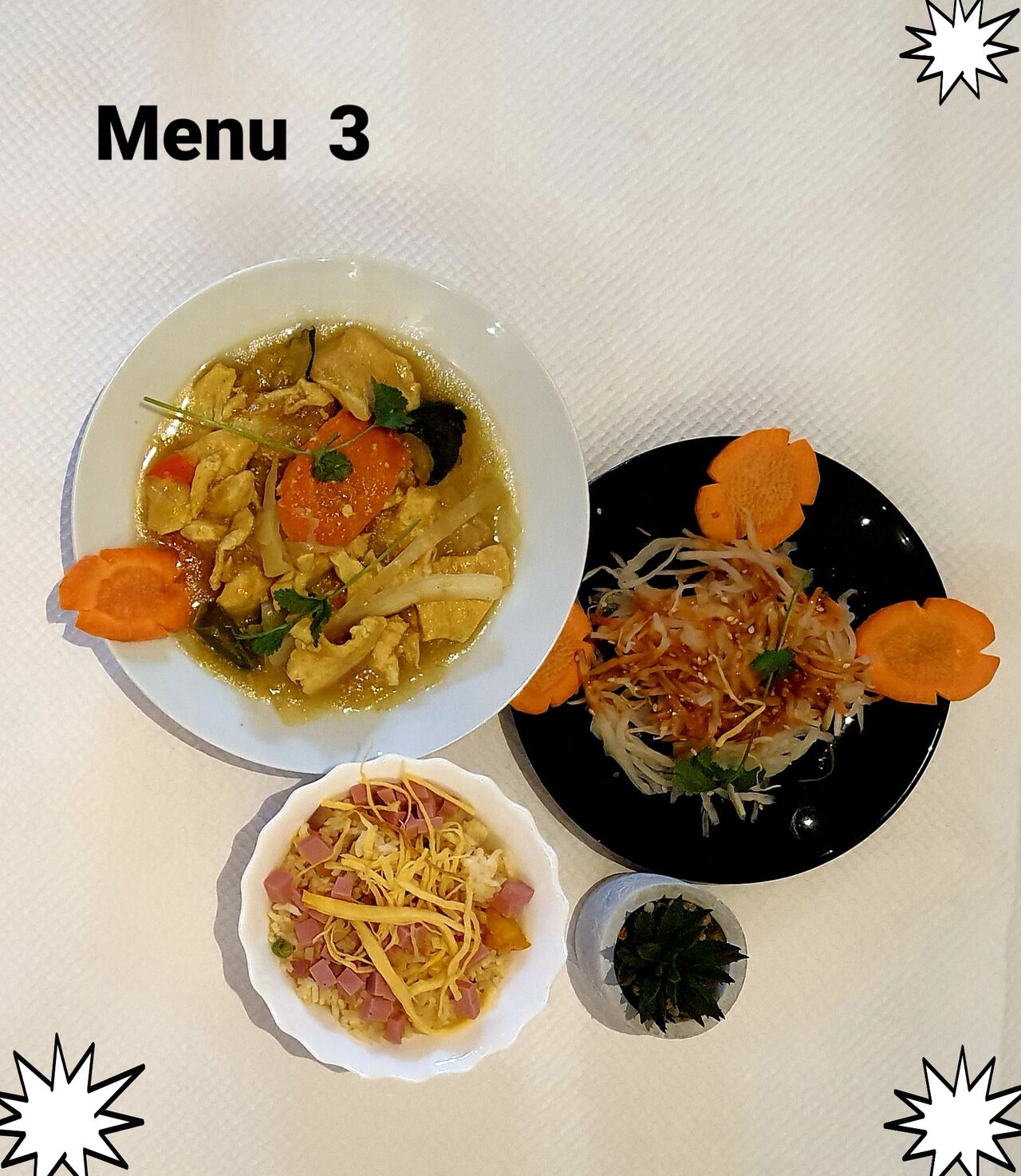 *Salade de chou
*Poulet au curry
*Riz cantonais